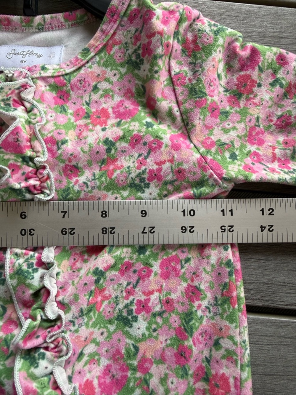 SweetHoney floral ruffle one-piece pajama sz 5 with colorful ruffle full zip - Picture 6 of 7